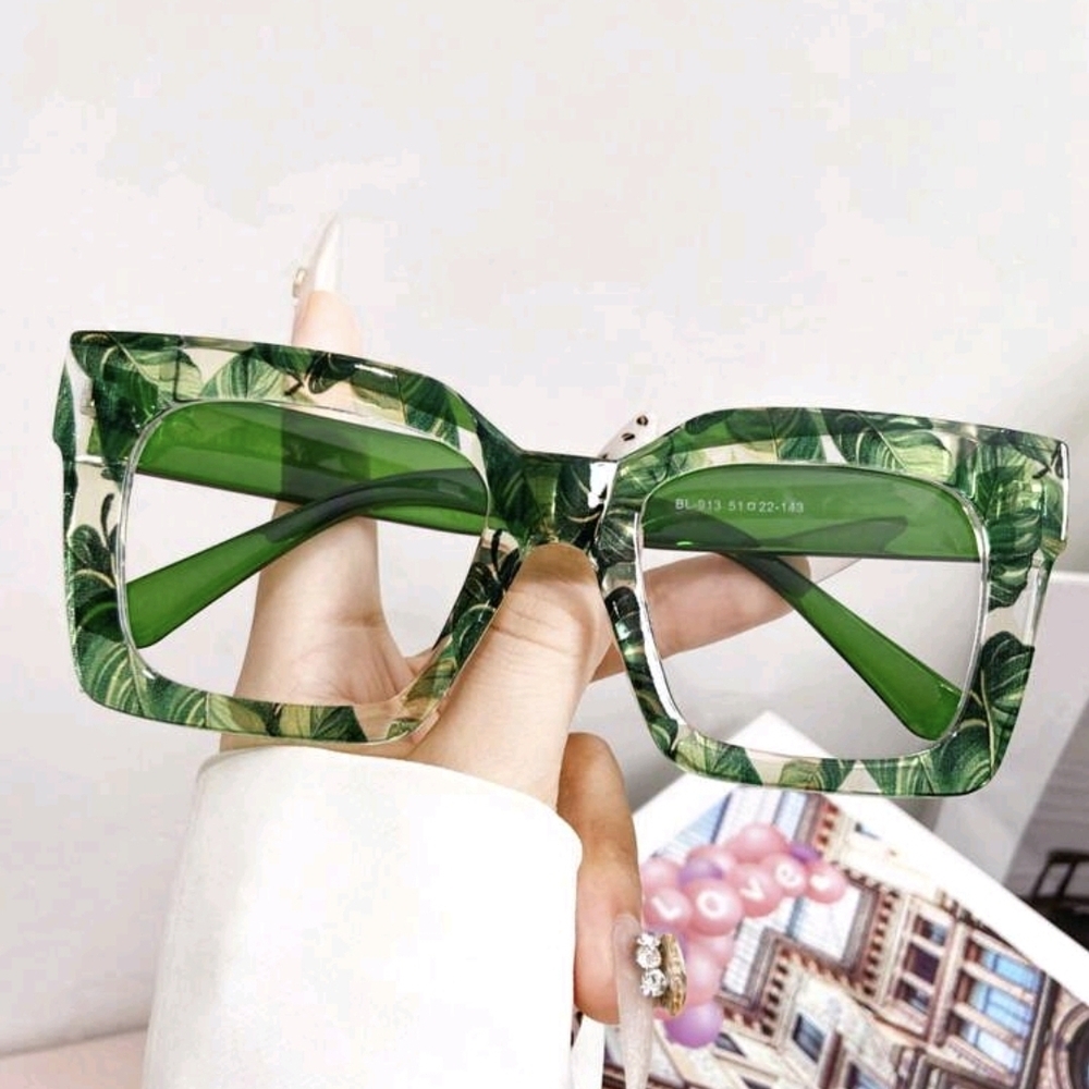 NEW Green Multicolor Leaf Oversized Fashion Glasses - Picture 11 of 11